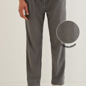 Ash Grey Drawstring Corduroy Pant