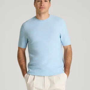 Braided Knit T-Shirt for Tall Men in Ice Blue