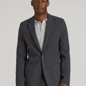 Textured Garment Washed Stretch Cotton Blazer for Tall Men in Iron Grey