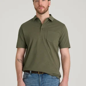 Slub Knit Polo with Pocket for Tall Men in Olive