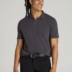 Slub Polo Shirt for Tall Men in Charcoal