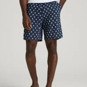 Stretch Swim Shorts for Tall Men in Navy Blue Floral