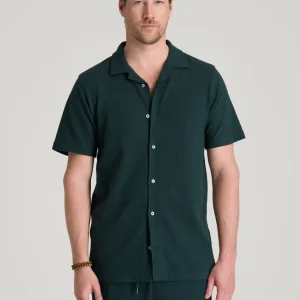 Terry Cotton Polo Cardigan for Tall Men in Emerald