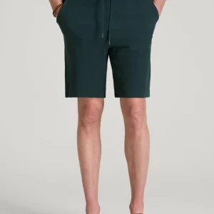 Terry Cotton Pull-On Shorts for Tall Men in Emerald