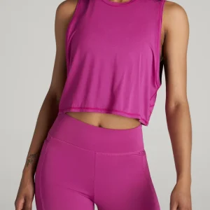 Athletic Cropped Muscle Tank Top for Tall Women in Pink Orchid