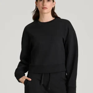 Everyday Terry Cropped Crew for Tall Women in Black