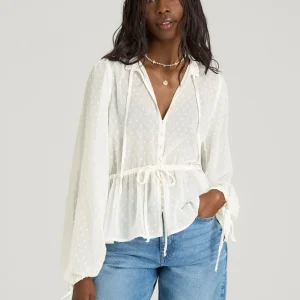 Peasant Chiffon Blouse for Tall Women in Antique White