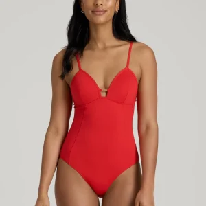 Low Cut One-Piece Swimsuit for Tall Women in Radiant Red