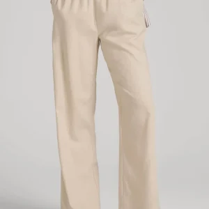 Pull On Wide Leg Linen Pants for Tall Women in Light Stone