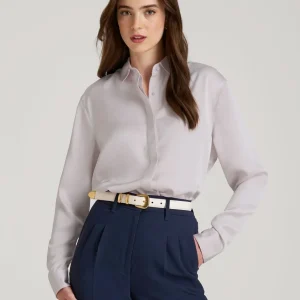 Relaxed Button-Up Blouse for Tall Women in Grey Lilac