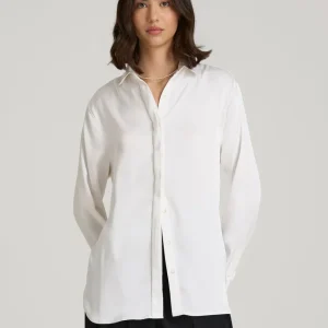 Relaxed Button-Up Blouse for Tall Women in Pearl White