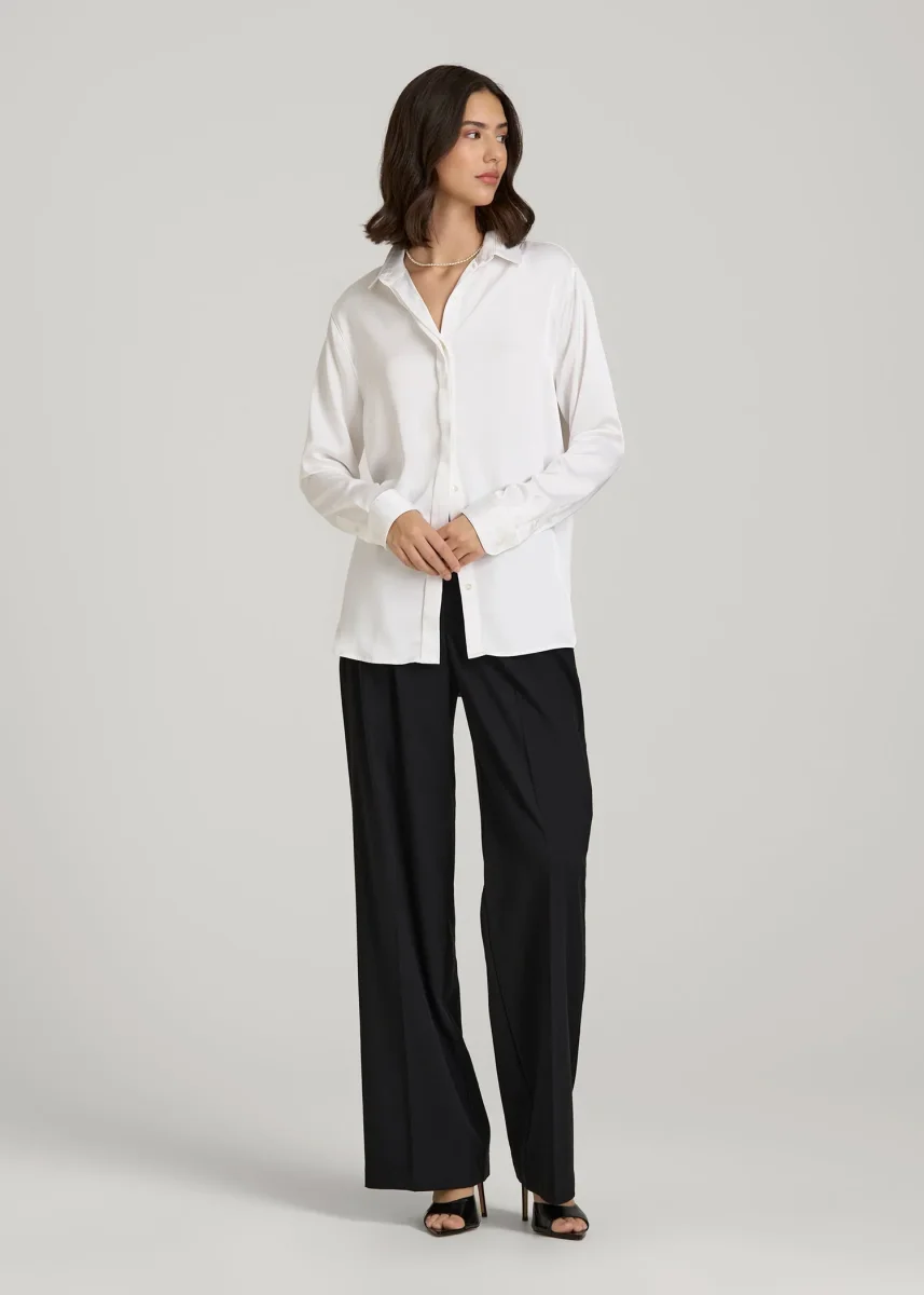 Relaxed Button-Up Blouse for Tall Women in Pearl White - Image 5