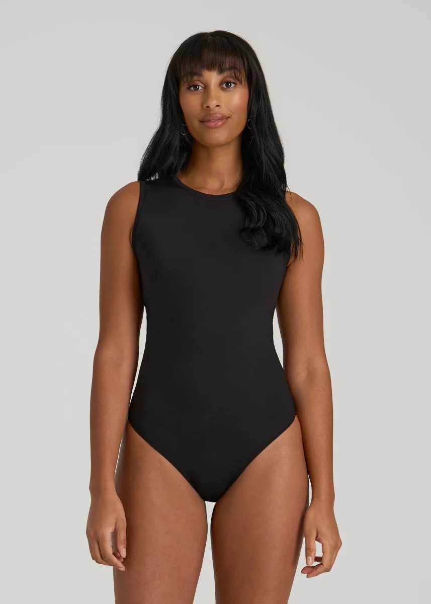 Sleeveless Crewneck Bodysuit for Tall Women in Black