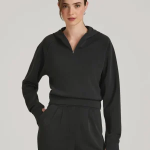Soft Motion Cropped Zip Up Hoodie for Tall Women in Black