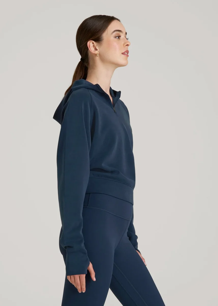 Soft Motion Cropped Zip Up Hoodie for Tall Women in Evening Blue - Image 4