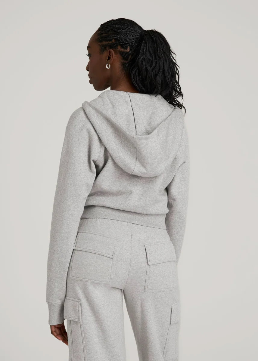 Wearever Fleece Cropped Zip-Up Hoodie for Tall Women in Grey Mix - Image 6
