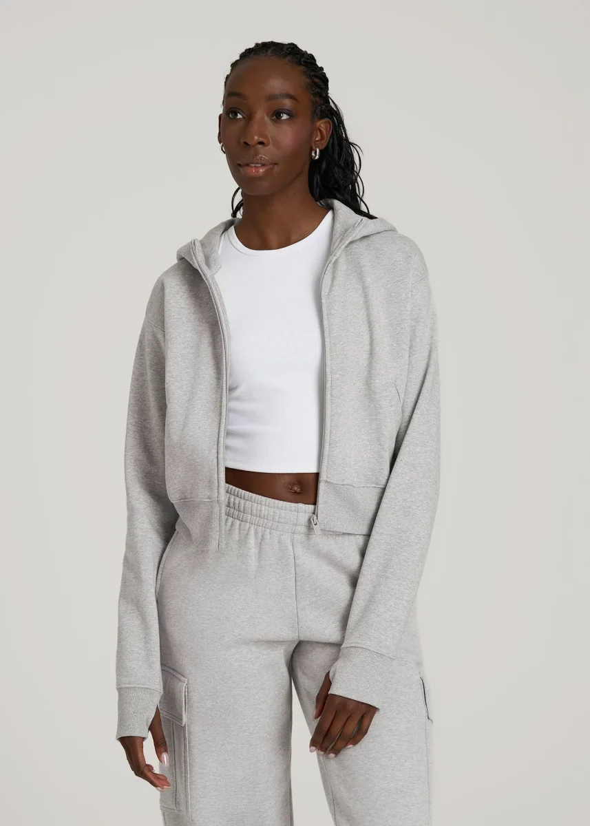 Wearever Fleece Cropped Zip-Up Hoodie for Tall Women in Grey Mix - Image 2