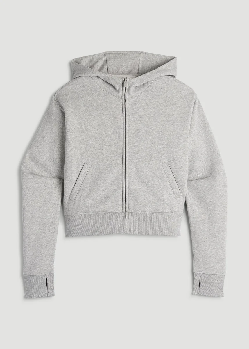Wearever Fleece Cropped Zip-Up Hoodie for Tall Women in Grey Mix - Image 7