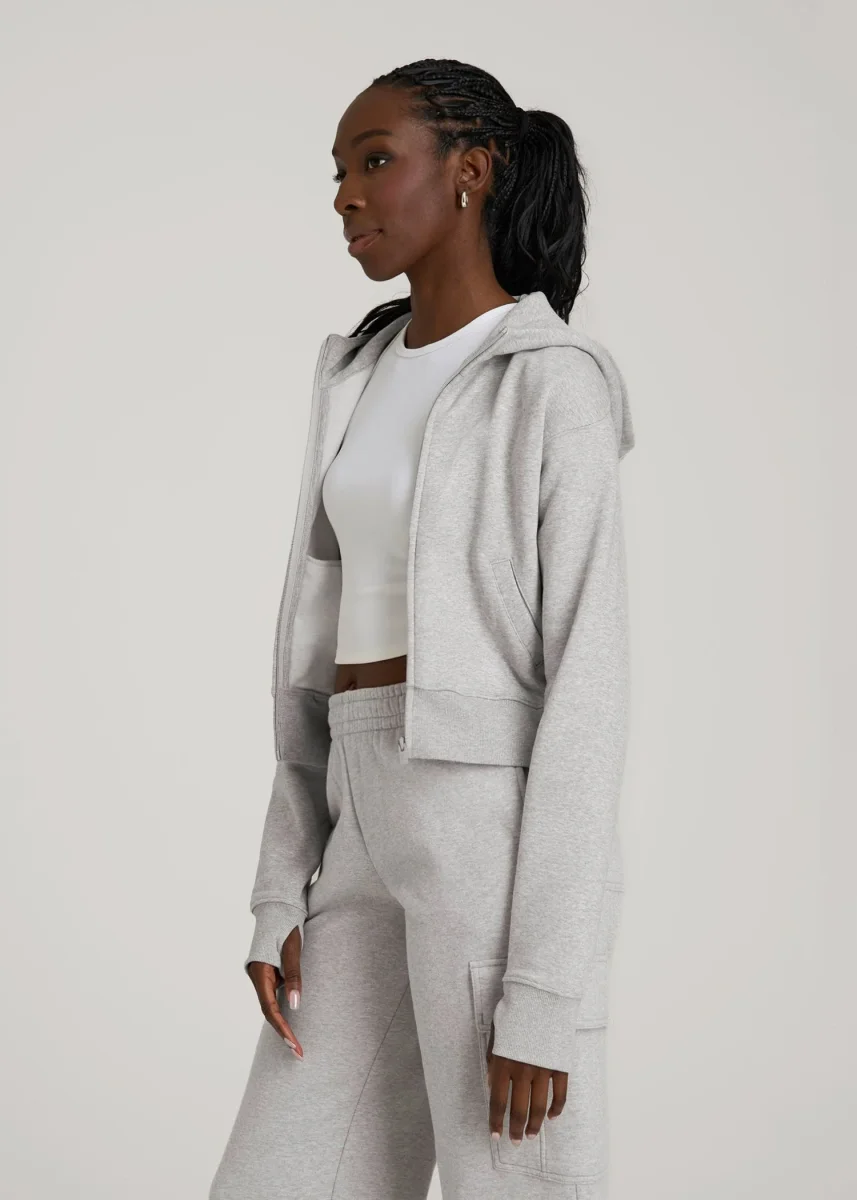 Wearever Fleece Cropped Zip-Up Hoodie for Tall Women in Grey Mix - Image 4