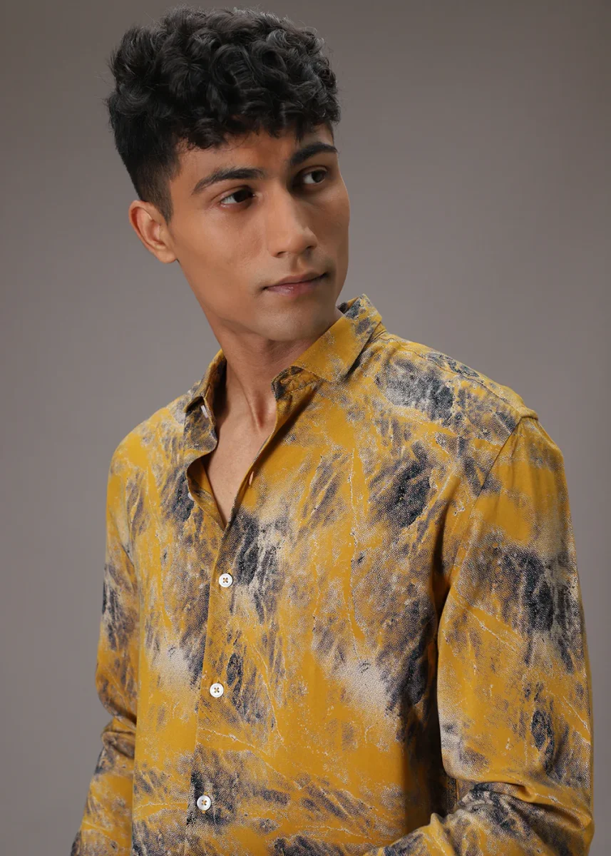 Mustard Abstract Feather Shirt - Image 6