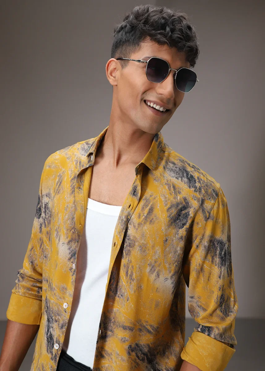Mustard Abstract Feather Shirt - Image 8